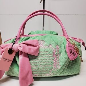 Juicy Couture Retro Green Juicy Tale Bowlers with Pink Bow Accents